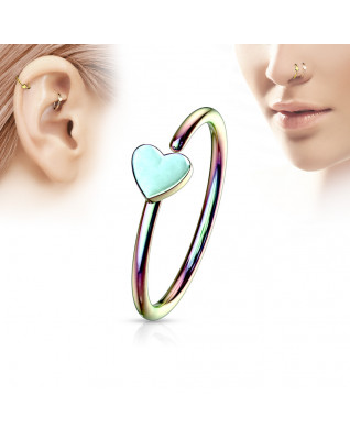 Dúhový piercing do nosa/ucha kruh so srdiečkom