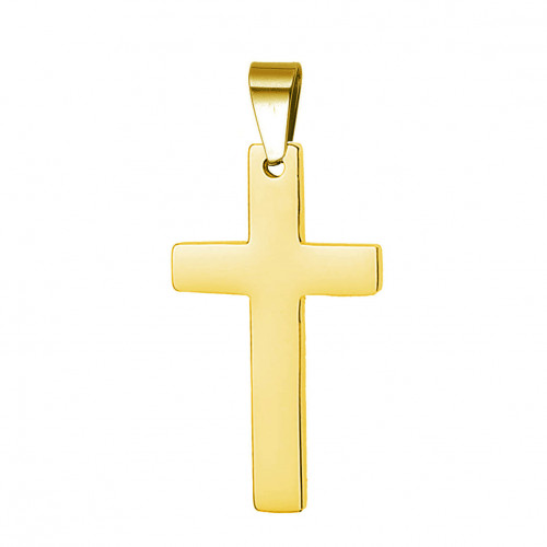 Pozlátený oceľový prívesok - kríž 14 x 21 mm