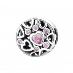 Strieborný prívesok korálik na náramok so srdiečkami