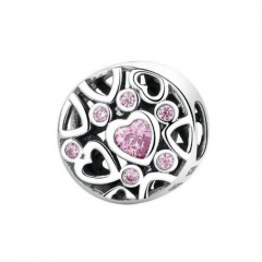 Strieborný prívesok korálik na náramok so srdiečkami