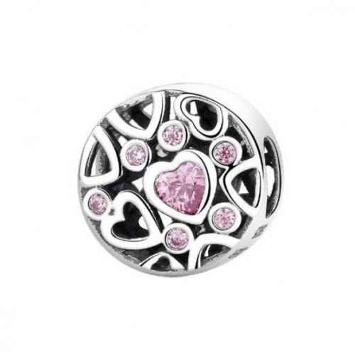 Strieborný prívesok korálik na náramok so srdiečkami