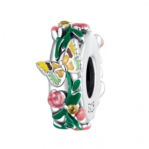 Strieborný prívesok korálik na náramok s motýlikmi