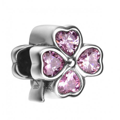 Strieborný prívesok korálek na náramok štvorlístok