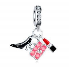 Visiaci strieborný prívesok korálik rúž