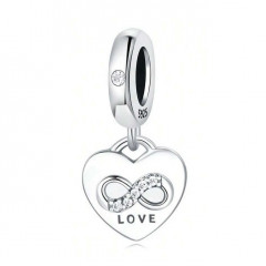 Visiaci strieborný prívesok korálik srdca s nekonečnom