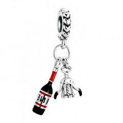 Visiaci strieborný prívesok korálik fľaša vína