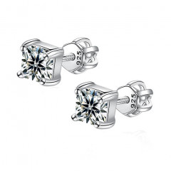 Strieborné skrutkovacie náušnice s hranatým zirkónom