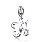 Strieborný prívesok korálik na náramok - písmeno N