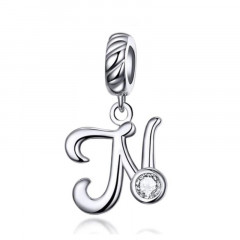Strieborný prívesok korálik na náramok - písmeno N
