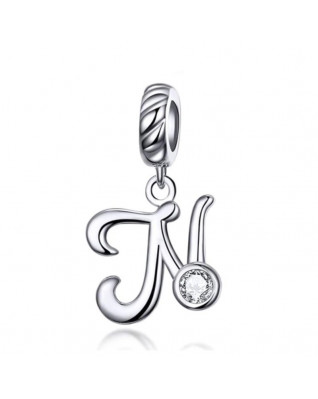 Strieborný prívesok korálik na náramok - písmeno N