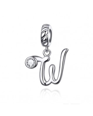 Strieborný prívesok korálek na náramok - písmeno W