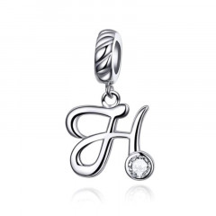 Strieborný prívesok korálik na náramok - písmeno H