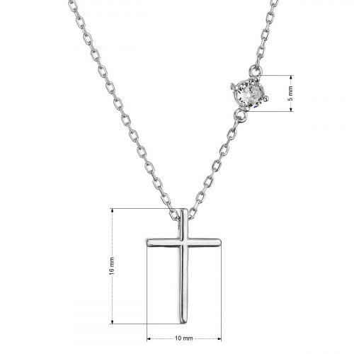 Strieborný náhrdelník lesklý kríž a zirkón