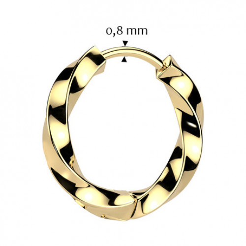 Pozlátené oceľové náušnice - kruhy krútené 15 mm