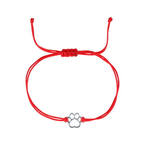 Textilný náramok Kabbalah červený so striebornou labkou