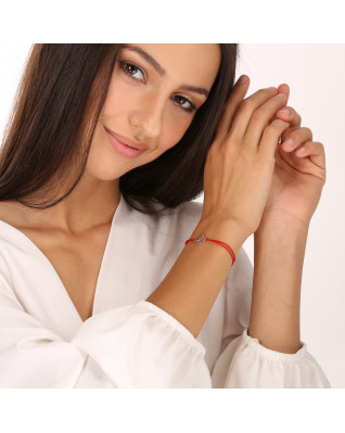 Textilný náramok červený so strieborným štvorlístkom