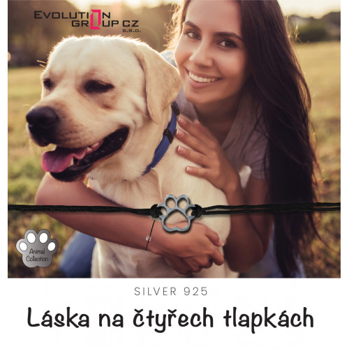 Textilný náramok Kabbalah čierny so striebornou labkou