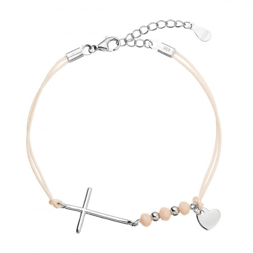 Kabbalah náramok so strieborným krížom a srdiečkom