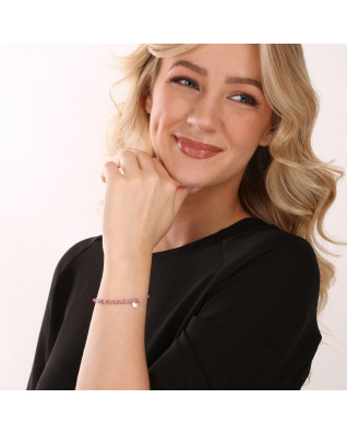 Textilný náramok ružový s korálkami z turmalínu