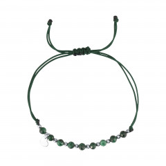 Textilný náramok zelený s korálkami z malachitu