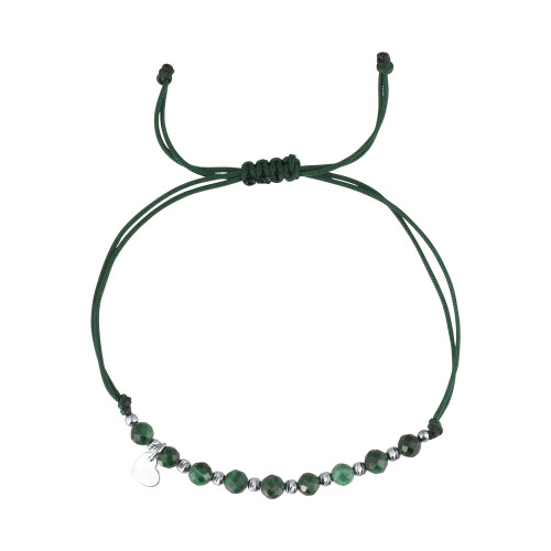 Textilný náramok zelený s korálkami z malachitu