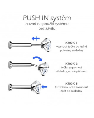 Piercing do brady - PUSH IN labreta TITAN so Swarovski kryštálmi