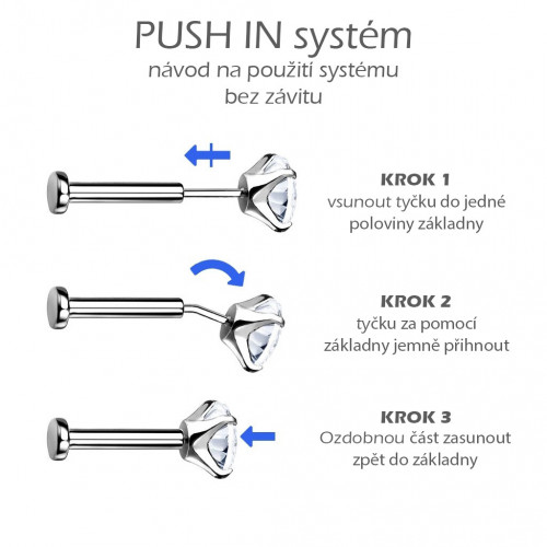 Piercing do brady - PUSH IN labreta TITAN so Swarovski kryštálmi