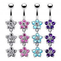 Strieborný piercing do pupku - kvietky