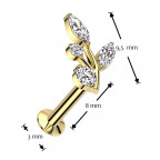 Pozlátený piercing do brady s vetvičkou - PUSH IN labreta