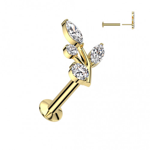 Pozlátený piercing do brady s vetvičkou - PUSH IN labreta