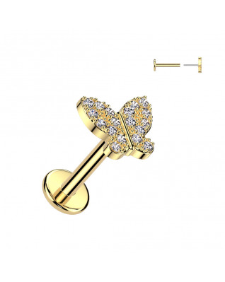 Pozlátený piercing do brady motýlik - PUSH IN labreta