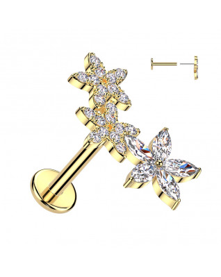 Pozlátený piercing do brady s kvietkami - PUSH IN labreta