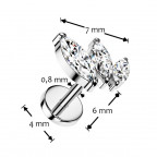 Piercing do brady - PUSH IN labreta TITAN, číre zirkóny