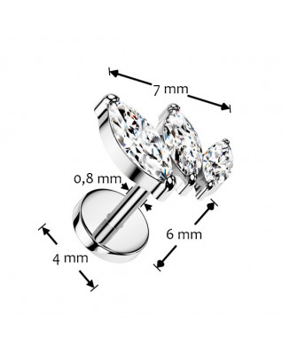 Piercing do brady - PUSH IN labreta TITAN, číre zirkóny