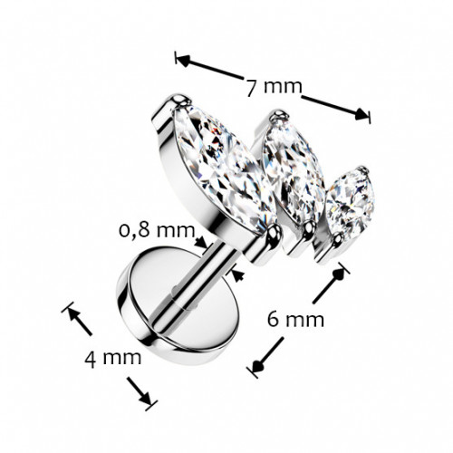 Piercing do brady - PUSH IN labreta TITAN, číre zirkóny