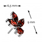 Ozdobná časť k PUSH IN piercingu TITAN, červené zirkóny