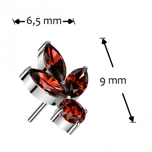 Ozdobná časť k PUSH IN piercingu TITAN, červené zirkóny