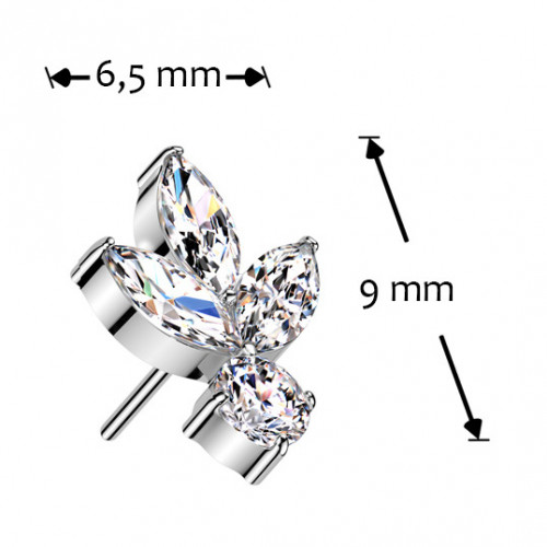 Ozdobná časť k PUSH IN piercingu TITAN, číre zirkóny