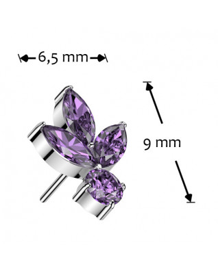Ozdobná časť k PUSH IN piercingu TITAN, fialové zirkóny