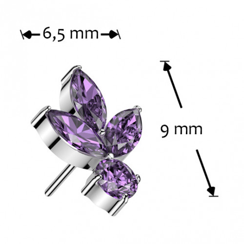 Ozdobná časť k PUSH IN piercingu TITAN, fialové zirkóny