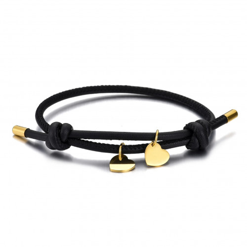 Čierny náramok so pozlátenými srdiečkami