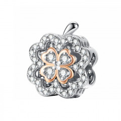 Strieborný prívesok korálek na náramok štvorlístok