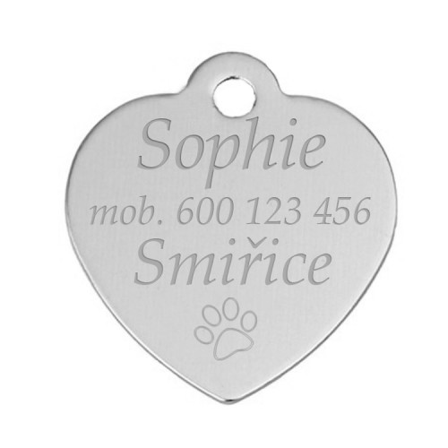 Hliníková psia známka srdca