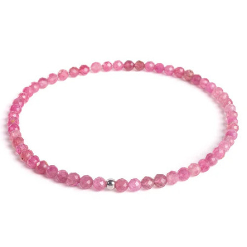 Minerálny náramok prírodný Rubelit a striebro AG925