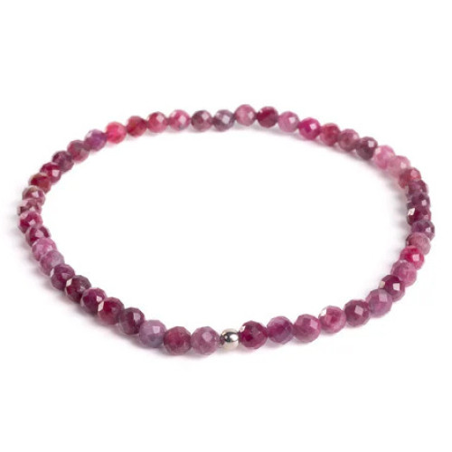 Minerálny náramok prírodný Rubelit tmavý a striebro AG925