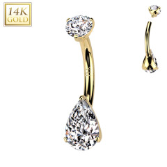 Zlatý piercing do pupku - kvapka, Au 585/1000