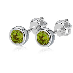 Strieborné náušnice, zelené zirkóny 4 mm