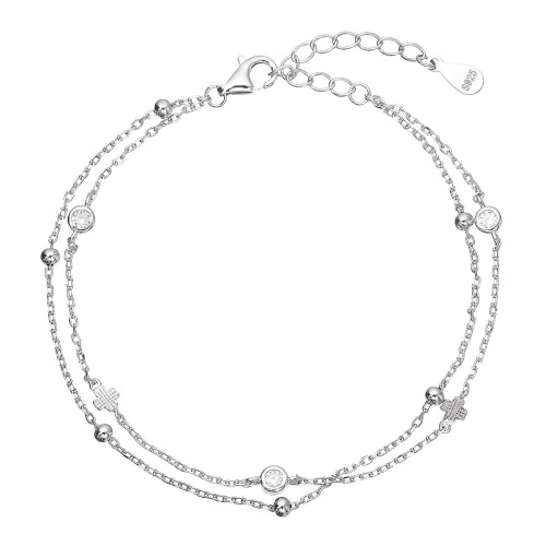 Strieborný náramok dvojitá retiazka guličky a štvorlístky