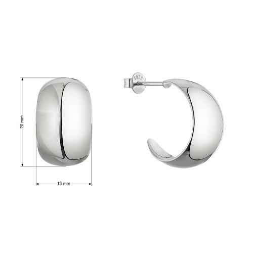 Strieborné náušnice lesklé polkruhy