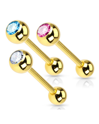Pozlátený piercing do jazyka - kamienok